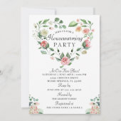 ピンクのフローラ緑の引っ越し祝いパーティーパーティー写真 招待状 (裏面)