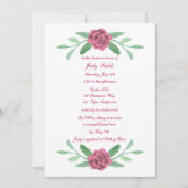 ピンクのフローラ緑の葉のブライダルシャワー 招待状 (正面)