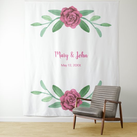 ピンクのフローラ緑の葉の写真の背景 タペストリー (インサイチュ)