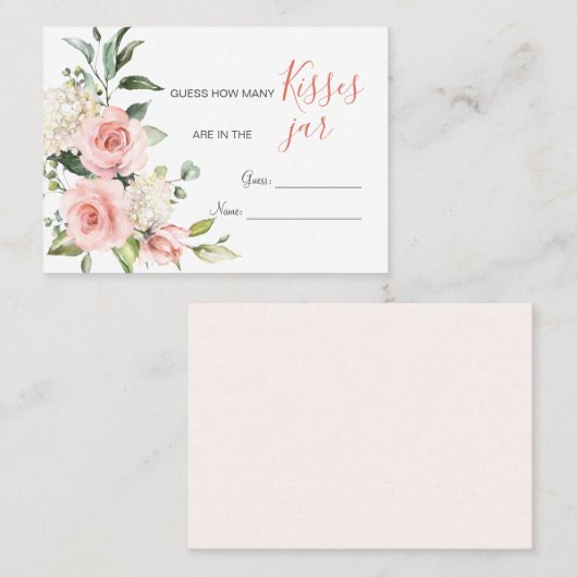 ピンクのフローラ緑Jarゲームのキス数 プレイスカード (正面/裏面)