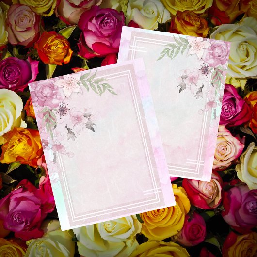 ピンクのフローラ縁どスクラップブック紙