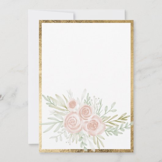 ピンクのフローラ縁ど金ゴールドシックな白ベビーシャワー 招待状 (裏面)
