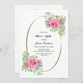 ピンクのフローラ縁ど金ゴールドヘンズナイト 招待状 (正面/裏面)