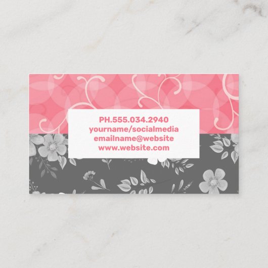 ピンクのフローラ背景 |野生の花の背景 名刺 (裏面)