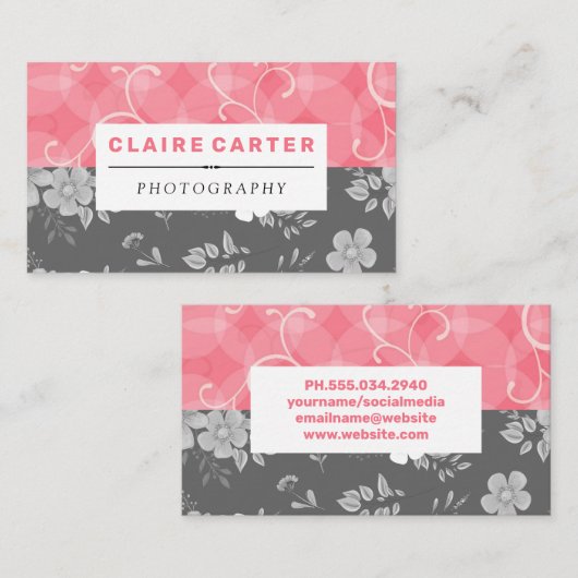 ピンクのフローラ背景 |野生の花の背景 名刺 (正面/裏面)