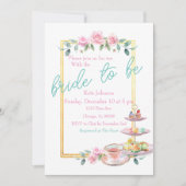 ピンクのフローラ花嫁へブライダルシャワーティーパーティー 招待状 (正面)