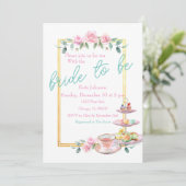 ピンクのフローラ花嫁へブライダルシャワーティーパーティー 招待状 (スタンド正面)