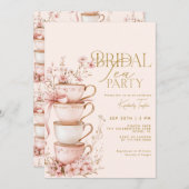 ピンクのフローラ花嫁へブライダルシャワーティーパーティー 招待状 (正面/裏面)