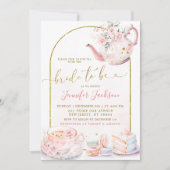 ピンクのフローラ花嫁へブライダルシャワーティーパーティー 招待状 (正面)