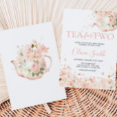 ピンクのフローラ茶で2つの赤ちゃんシャワー 招待状