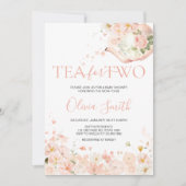 ピンクのフローラ茶で2つの赤ちゃんシャワー 招待状 (正面)