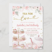 ピンクのフローラ茶で2歳の誕生日 招待状 (正面)