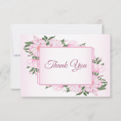 ピンクのフローラ葉グリーンパーティーエレガント サンキューカード (正面)