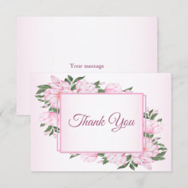 ピンクのフローラ葉グリーンパーティーエレガント サンキューカード