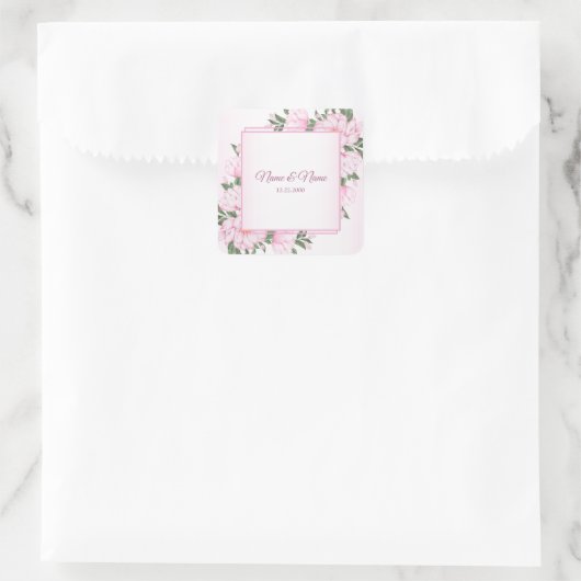 ピンクのフローラ葉グリーンパーティーエレガント スクエアシール (バッグ)