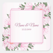 ピンクのフローラ葉グリーンパーティーエレガント スクエアシール (正面)