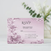 ピンクのフローラ葉RSVPカード 出欠カード (スタンド正面)