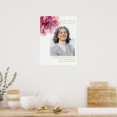 ピンクのフローラ葬儀お祝いのライフフォトサイン ポスター (キッチン)