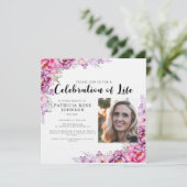 ピンクのフローラ葬儀お祝いの写真 招待状 (スタンド正面)