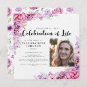 ピンクのフローラ葬儀お祝いの写真 招待状 (正面/裏面)