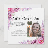 ピンクのフローラ葬儀お祝いの写真 招待状 (正面)
