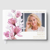 ピンクのフローラ葬儀お祝いの生活写真 ゲストブック (正面)