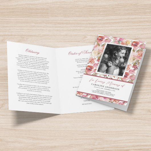 ピンクのフローラ葬儀の順序の服務写真プログラム プログラム