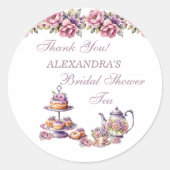 ピンクのフローラ薄紫ティーパーティーブライダルシャワーのお気に入り ラウンドシール (正面)