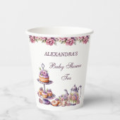 ピンクのフローラ薄紫ティーパーティーベビーガールシャワー 紙コップ (正面)