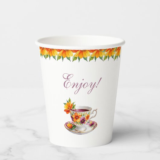 ピンクのフローラ薄紫ティーパーティー赤ちゃんシャワー 紙コップ (裏面)