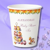 ピンクのフローラ薄紫ティーパーティー赤ちゃんシャワー 紙コップ
