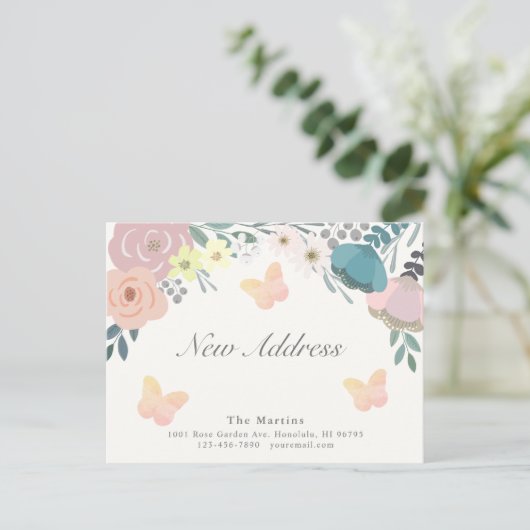 ピンクのフローラ蝶の動く発表 案内ポストカード (スタンド正面)