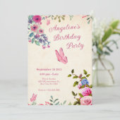 ピンクのフローラ蝶の誕生日 招待状 (スタンド正面)