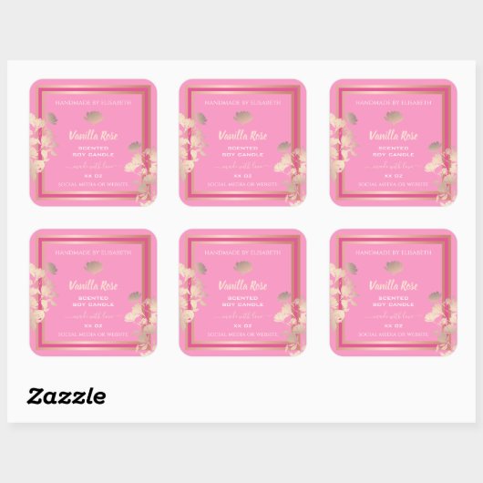 ピンクのフローラ製品の包装ラベルバニラバラ スクエアシール (シート)