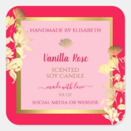 ピンクのフローラ製品パッケージングラベル金ゴールドフレーム スクエアシール