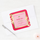 ピンクのフローラ製品パッケージングラベル金ゴールドフレーム スクエアシール (封筒)