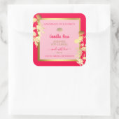 ピンクのフローラ製品パッケージングラベル金ゴールドフレーム スクエアシール (バッグ)