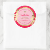 ピンクのフローラ製品パッケージングラベル金ゴールドフレーム ラウンドシール (バッグ)