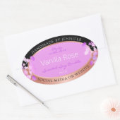 ピンクのフローラ製品ラベルブラックとバラ金ゴールド 楕円形シール (封筒)