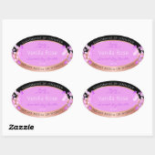 ピンクのフローラ製品ラベルブラックとバラ金ゴールド 楕円形シール (シート)