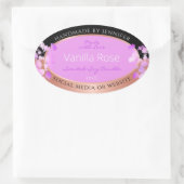 ピンクのフローラ製品ラベルブラックとバラ金ゴールド 楕円形シール (バッグ)