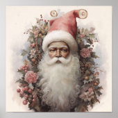 ピンクのフローラ要素を持つ懐かしいブラックサンタ ポスター (正面)