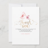 ピンクのフローラ誕生日ありがとうフォトカード サンキューカード (裏面)
