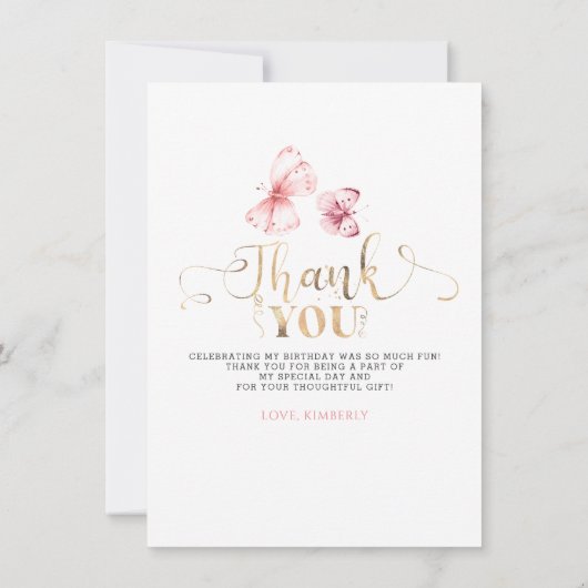ピンクのフローラ誕生日ありがとうフォトカード サンキューカード (裏面)