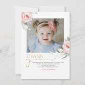 ピンクのフローラ誕生日ありがとう写真はがき サンキューカード (正面)