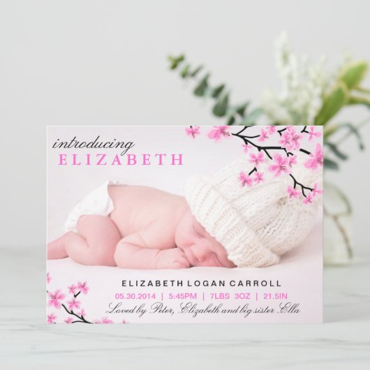 ピンクのフローラ誕生発表 案内状 (スタンド正面)