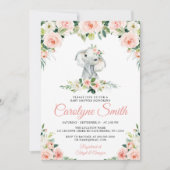ピンクのフローラ象の編集可能ベビーシャワー 招待状 (正面)