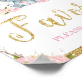 ピンクのフローラ象の赤ちゃんシャワーの好意サイン ポスター (角)