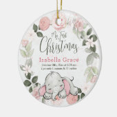 ピンクのフローラ象ガールベビー1stクリスマスフォト セラミックオーナメント (左)