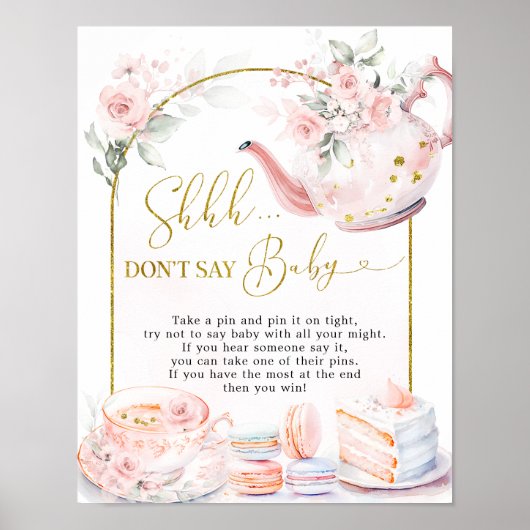 ピンクのフローラ赤ちゃんシャワー茶のパーティーは言わないベビー ポスター (正面)
